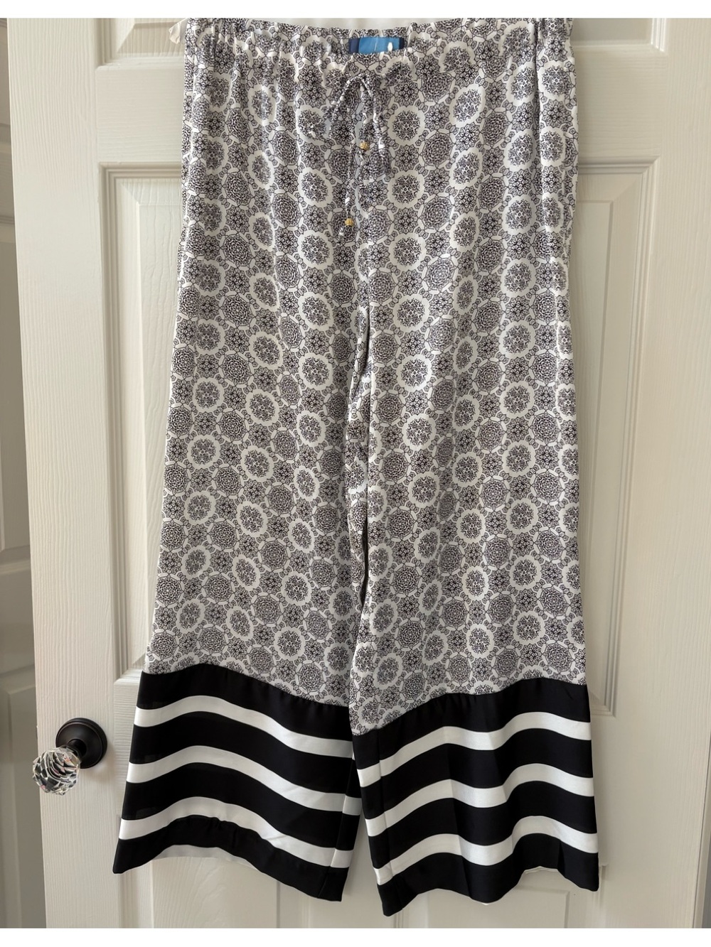Peter Som Black and White Wide-Leg Patterned Pants